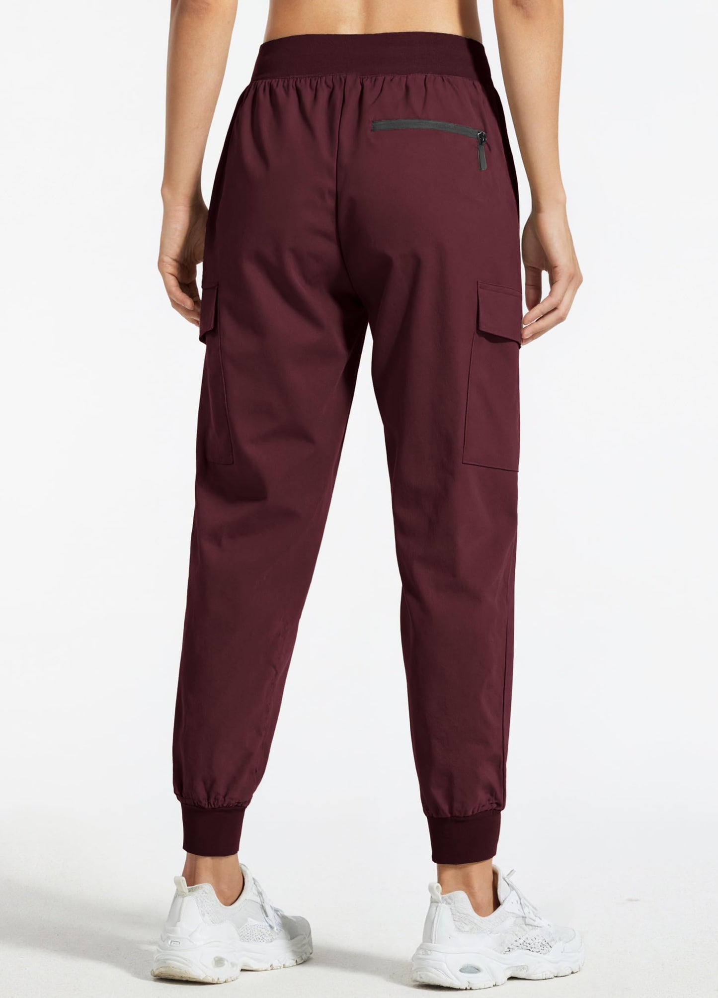 Libin Women's Cargo Joggers Lightweight Quick Dry Hiking Pants Athletic Lounge Casual Travel, Wine Red L