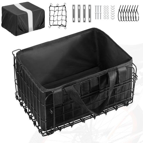 ONZILLO Bike Basket Rear, Bicycle Basket Foldable with Rainproof Cover and Removable Liner Bag, Metal Electric Basket for Adult Women Men Carrying Small Dogs Cats Pets, Grocery, 14.9"×10.7"×8.4"