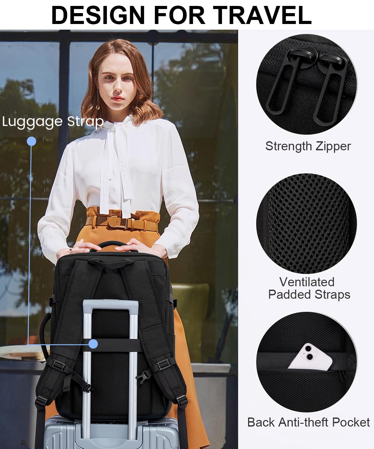 LOVEVOOK Carry on Travel Backpack, Large 40L for Men & Women Flight Approved with USB Charging Port&3 Packing Cubes, Large Suitcase Water Resistant Luggage Daypack Busi, Beige-Black