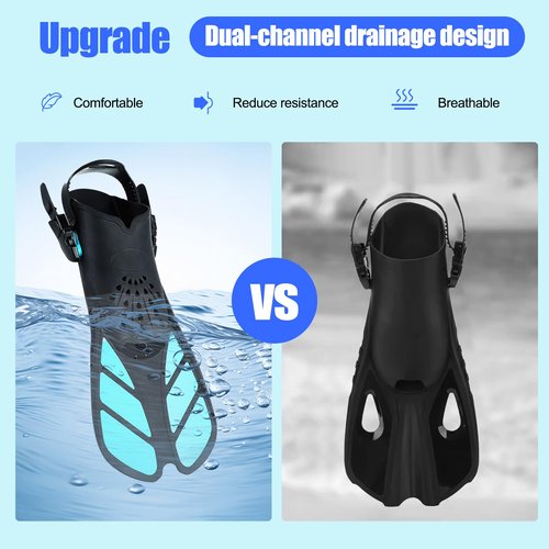 swellodyssey Snorkel Fins Adjustable Buckles Open Heel Swim Flippers Travel Size Short Swim Fins for Snorkeling Diving Swimming Adult Men Womens (Gray, L/XL)