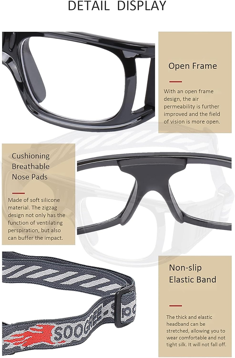 "N/A" Sports Goggles Glasses Men Racquetball Basketball Football Eyewear Protective Glasses Shock Collision Lens Replaceable