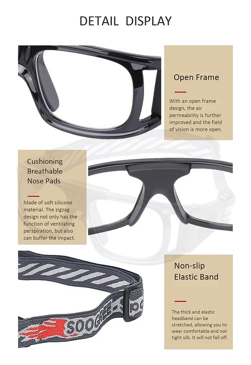 Professional Sports Goggles Glasses Men Women Racquetball Basketball Football Sport Eyewear Protective Glasses Anti-fog Shock Collision Lens Replaceable (Black Frame Black Pad) 8068