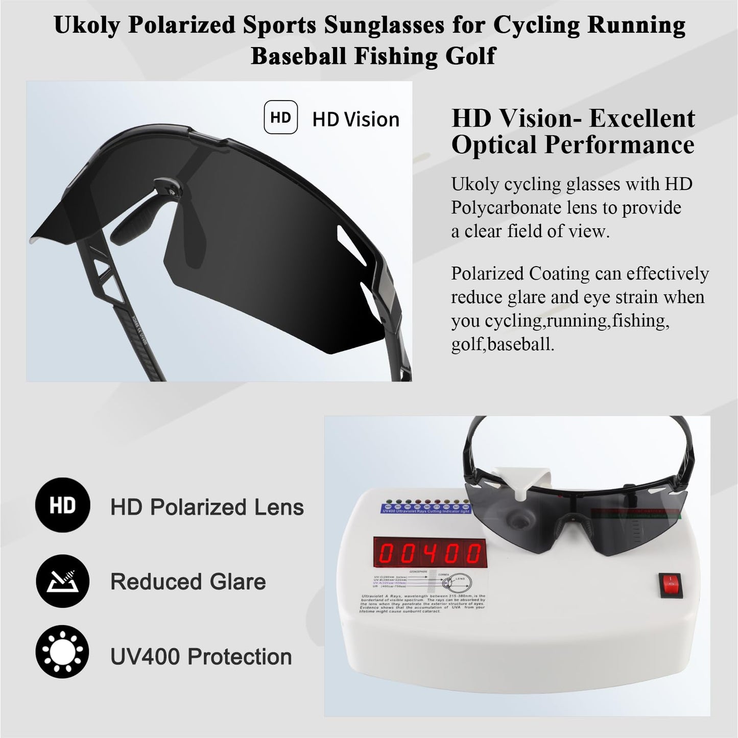 Ukoly Polarized Sport Sunglasses for Men Women,UV400 Protection HD Lens