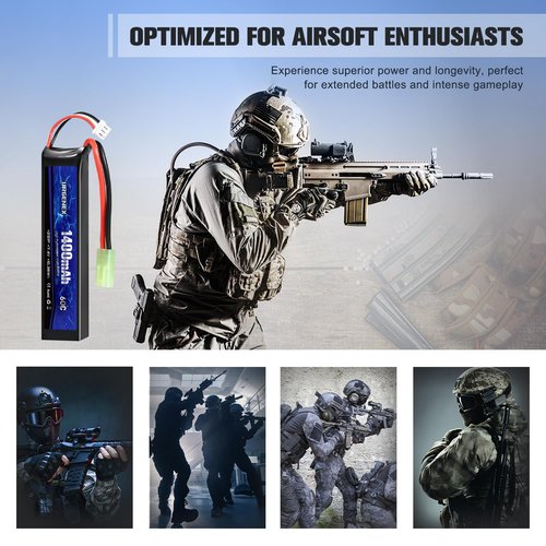 URGENEX Airsoft Battery 7.4V 1400mAh 60C High Discharge Rate Lipo Battery Pack with Mini Tamiya Plug Rechargeable 2S Lipos Fit for Airsoft Model Guns