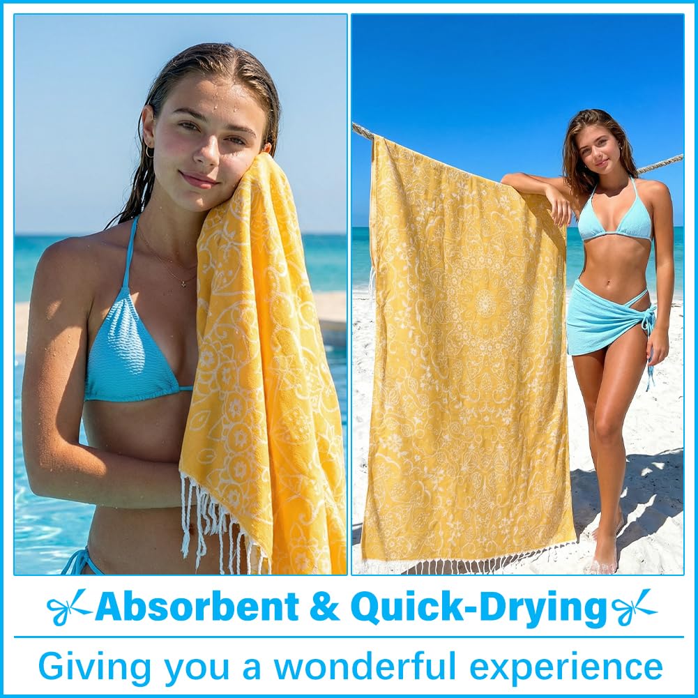 Vikumond Thin Turkish Beach Towel Lightweight Soft Cotton Extra Large XL Oversized Sand Free Sandproof Absorbent Quick Dry Towels Cloud Bath Pool Travel Compact Essentials Accessories for Adult Gifts