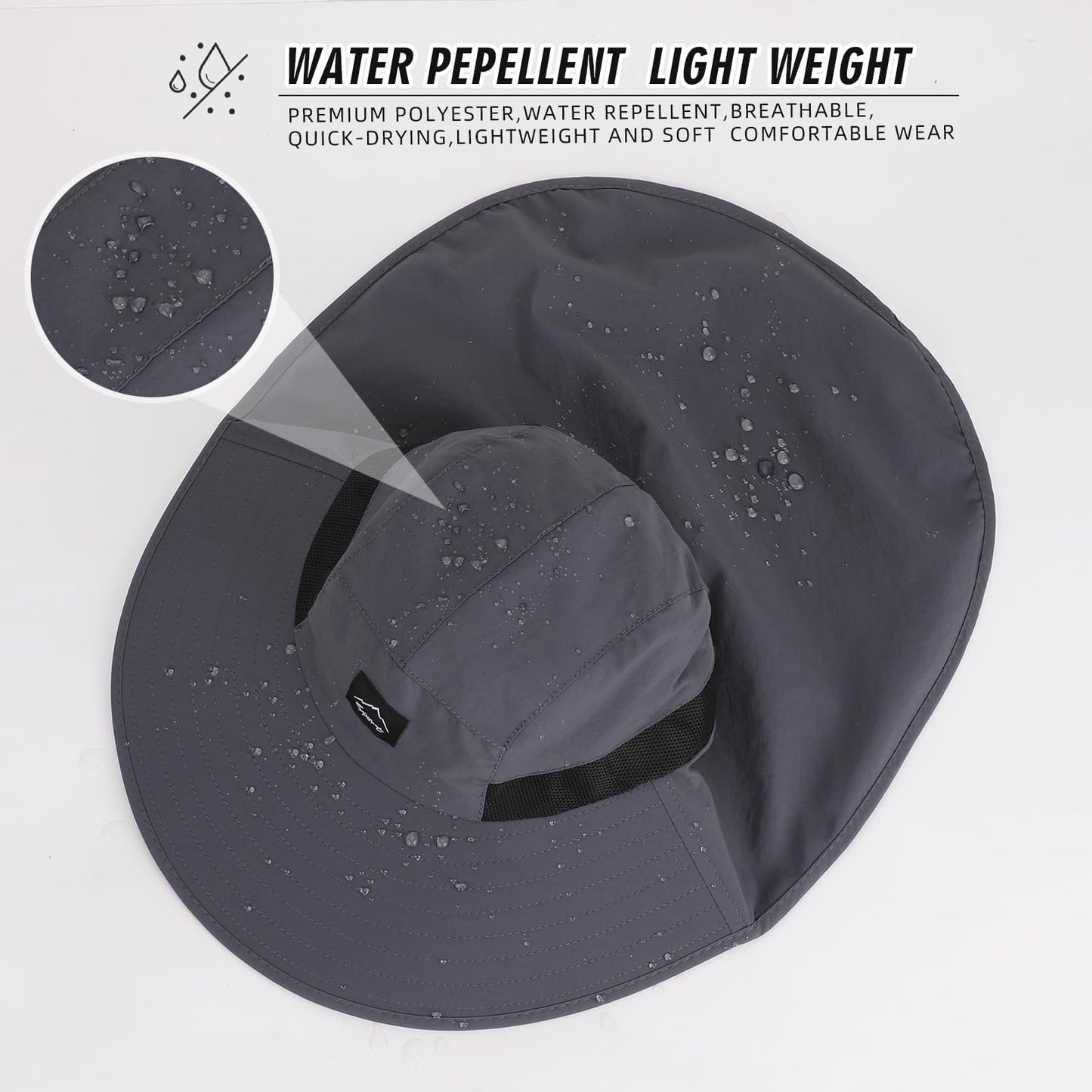 Rosoz Outdoor Sun Hat for Men Women, UPF50+ Protection Safari Cap Wide Brim Mesh Fishing Hat with Neck Flap Beach Garden