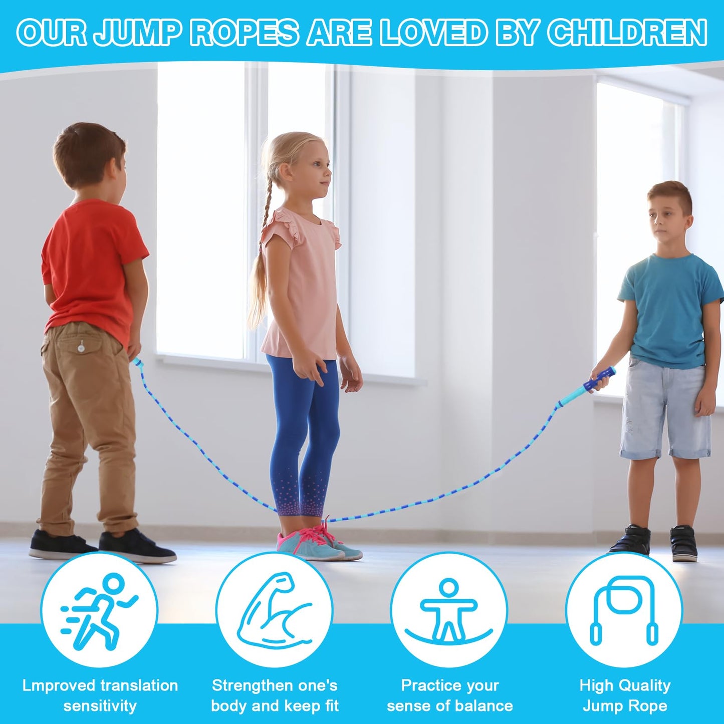 2 Pack Jump Rope for Kids, Adjustable Tangle-Free Soft Beaded Skipping Rope, Segmented Soft Beaded Skipping Rope, 9.2 FT Segmented Jumping Rope, Fitness Workout Exercise for Kids, Man, and Women
