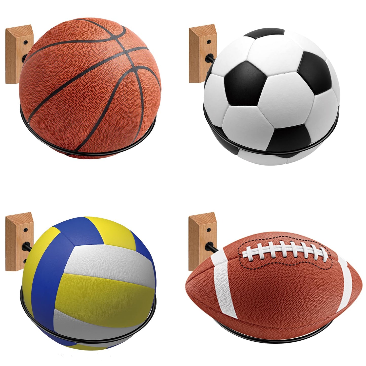 VIVTOB Basketball Holder Wall Mount, Holds Basketball, Football, Soccer Ball, Volleyball, Wall Mount Ball Holder for Room Decor, Sports Storage Stand (Beech Wood, 1 Pack)