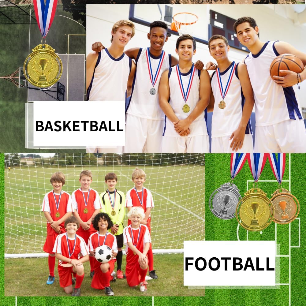 12 Pack Gold Silver Bronze Trophy Medals for Awards,Olympic Style Medal Bulk for Kids and Adults- Prizes for Competitions Ceremonies Events and Celebrations,2 Inches