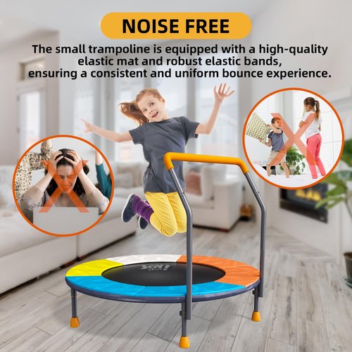 3FT Toddler Trampoline with Adjustable Handlebar - 36” Foldable, Spring-Free & Noiseless Mini Kids Trampoline for Indoor/Outdoor Active Play - Safe, Durable Design, Supports Up to 100 lbs