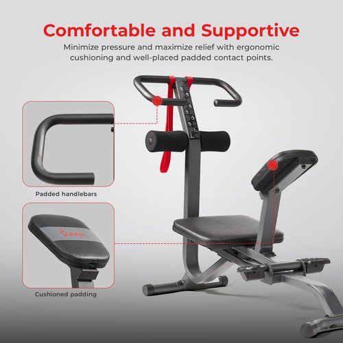Sunny Health & Fitness Full Body Stretch Machine, Versatile Padded Trainer Back Stretcher, Stretching Equipment with Pivoting Seat, Self-Leveling Pedals, and Multi-Use Handlebar - SF-BH621002