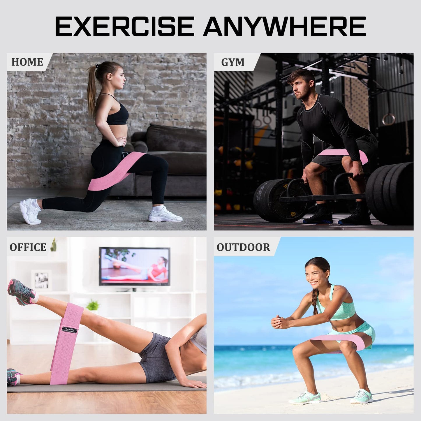 Bunnycool 24 Pcs Fabric Resistance Bands for Working Out Strength Exercise Bands for Women Men Resistance Loop for Legs and Butt, Yoga, Pilates, Rehab, Fitness and Home(Pink,Medium Resistance)