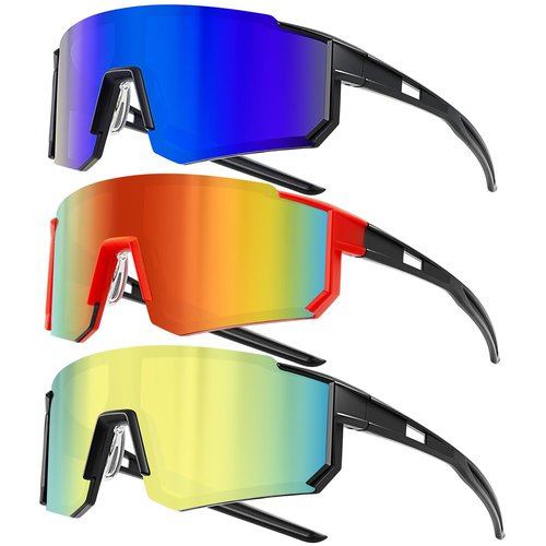 Paulburry Sport Cycling Sunglasses for Men - Women 3 Pack Baseball Shades Sports Glasses for Running MTB Bike Softball