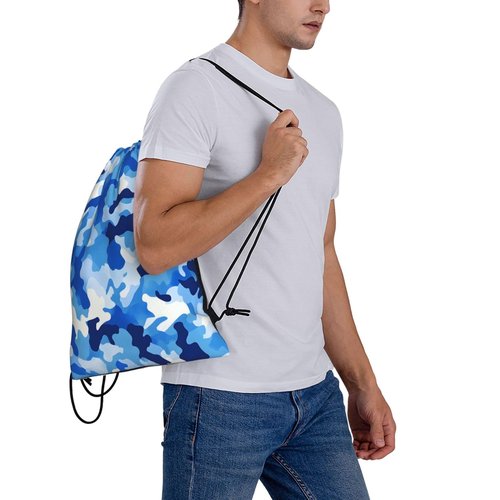 HEILIVIO Drawstring Bags Blue White Camouflage Backpack Bag Travel Beach Sport Gym Sack String Yoga Bag For Men Women