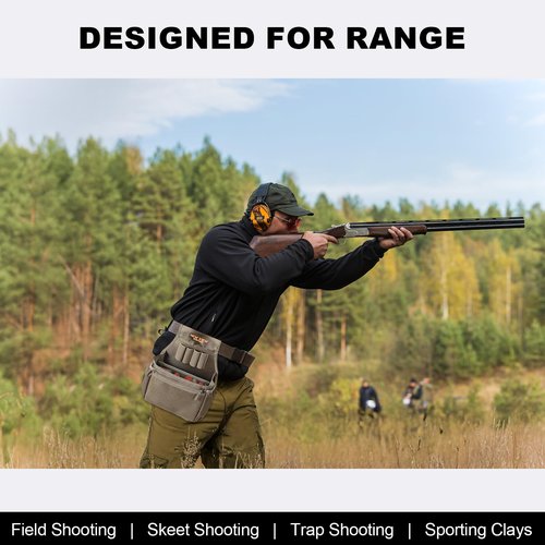 NEW VIEW Double Compartment Shell Bag - Shotgun Shell Pouch with 59 Inch Waist Belt & Chock Holder - Holds 60 Hulls, Fast Shell Removal - Shooting Accessories for Sporting Clays, Trap Shooting