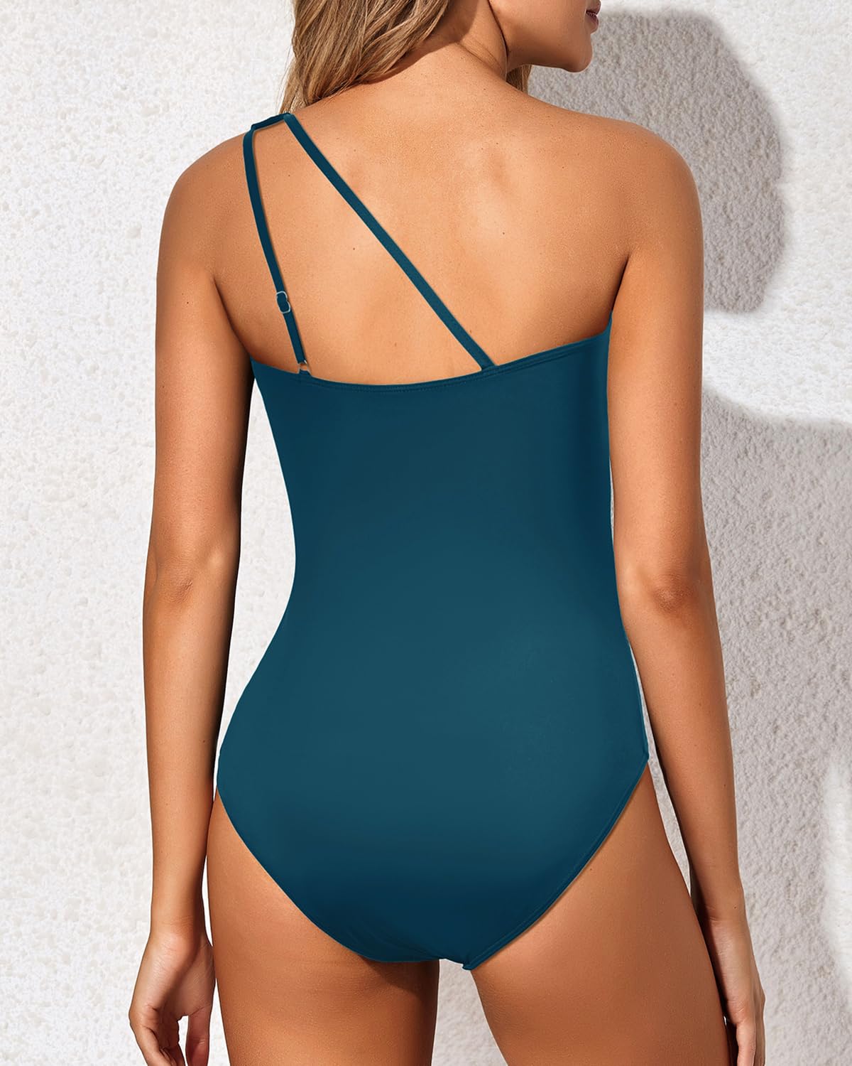 Holipick One Shoulder One Piece Swimsuit for Women Tummy Control Bathing Suits Modest Full Coverage Keyhole Swimwear Blue