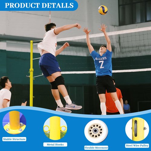 QXYXSM Volleyball Poles, Badminton Net Stand with Movable Heavy Duty Base, 5ft-6.8ft Adjustable Height,for Indoor/Outdoor Backyard School Adults Kids Stadium