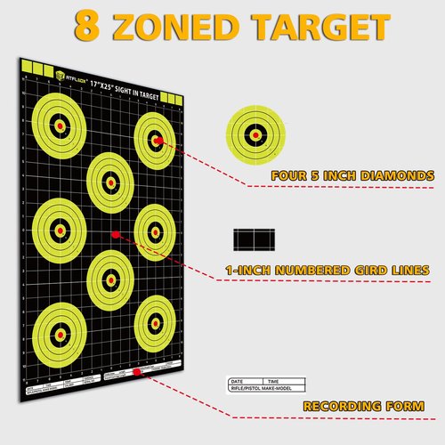Atflbox Sight in Shooting Range Paper Target, 17X25 Inch High Visibility Bullseye Shooting Targets Suitable for Handgun, Rifle, Pellet Gun, Airgun, BB Guns, Airsoft (25 Pack)