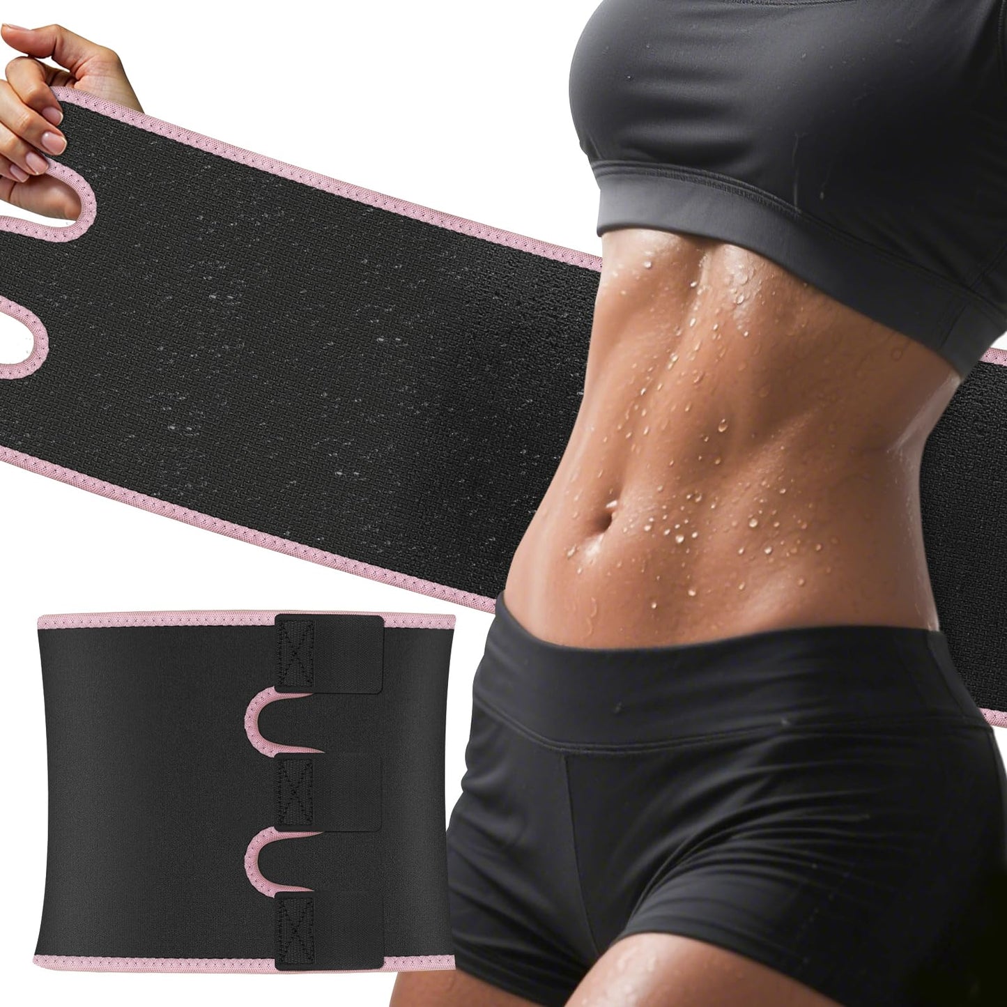Waist Trainer for Women Men,Sweat Waist Trimmer Belt,Sweat Band for Stomach Weighe loss,Waist Trainers for Women Belly Fat (Pink Edge, Small)