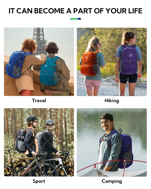 WATERFLY Hiking Foldable Daypack Backpack: 25L Ultra Lightweight Packable Waterproof Outdoor Travel Day Pack for Woman Man