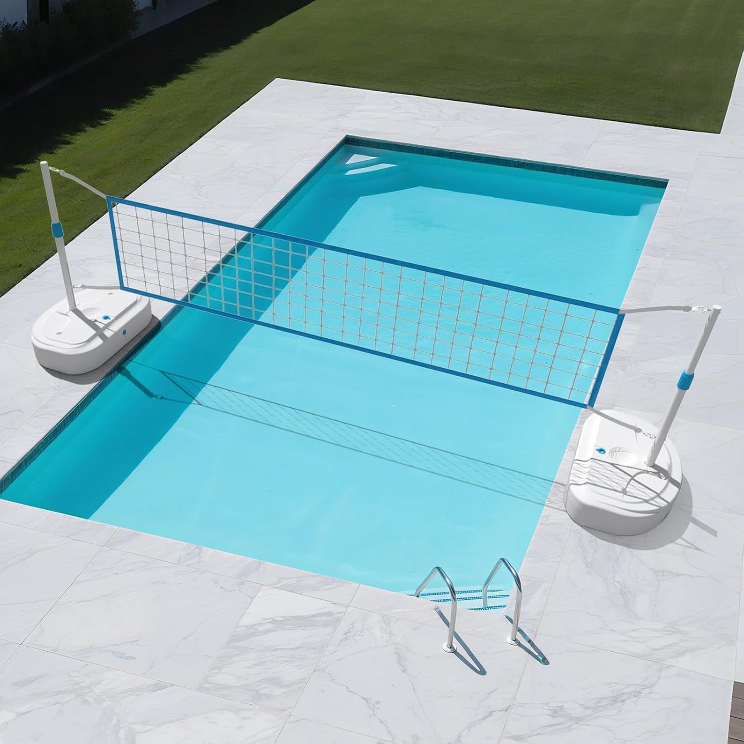 IGL Pool Volleyball Set, Pool Volleyball Net for Inground Pools with 15 ft Length Net, Adjustable Water Volleyball Net Set, Includes 2 Water-Filled Base, 2 Volleyballs & Pump