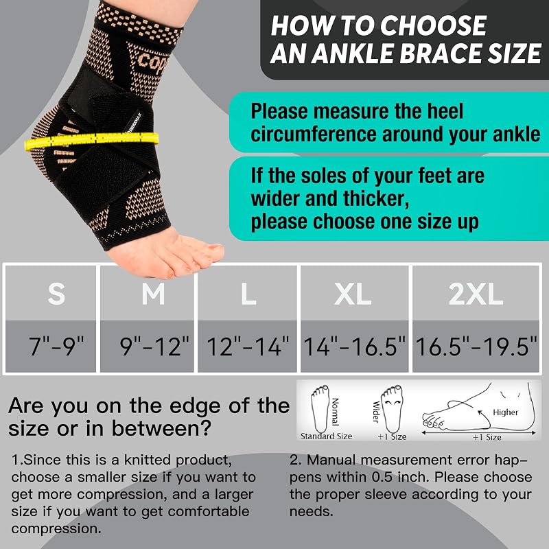 Ankle Brace for Sprained Ankle - Copper Infused Compression Sleeve 2 Pack, 2XL, Black