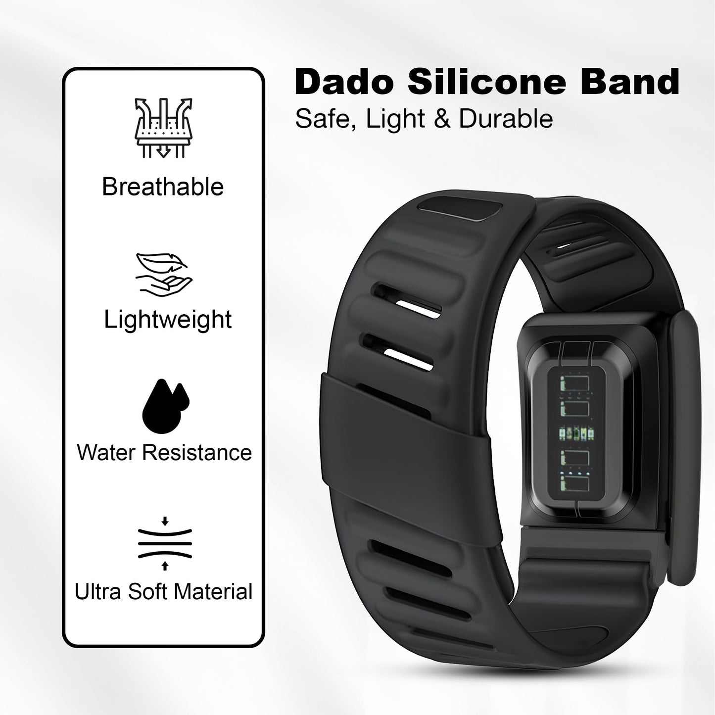 DADO Silicone Sport Replacement Band Compatible WHOOP 5.0, One, Peak, and Life Fitness Tracker – Breathable, Durable & Comfortable | Not for Whoop Gen 4 (All Black, One/Peak)
