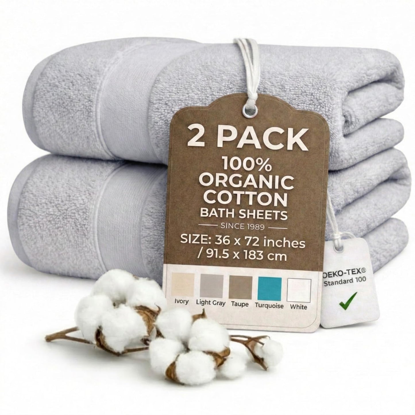 TOWELTIQUE Oversized Bath Towels - 36 x 72 Extra Large Organic Cotton Bath Sheets for Adults | Jumbo Hotel-Size, Ultra Absorbent & Soft | 2 Pack