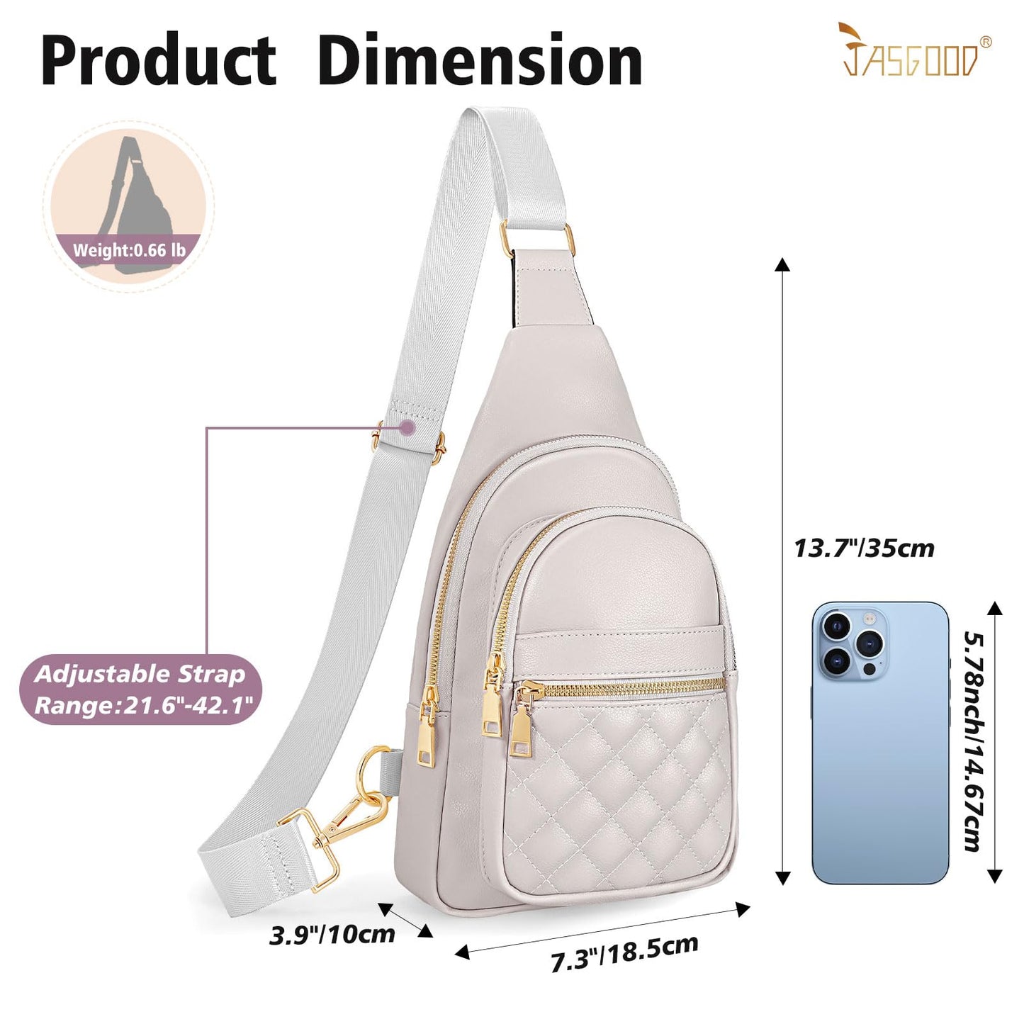 JASGOOD Sling Bag for Women Crossbody Leather Anti-theft Fanny Packs Chest Bag Sling Backpack for Fashion Travel,Light Gray