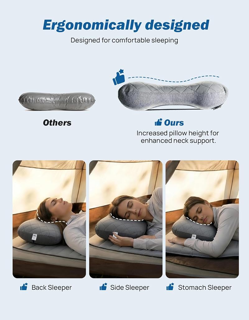 Ultralight Inflatable Camping Pillow with Removable Cotton Cover