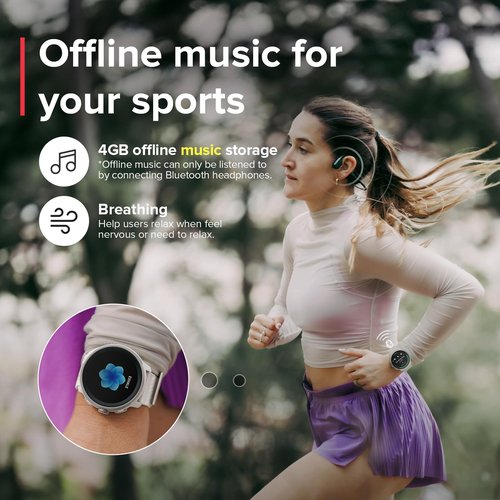 SUUNTO Run Sports Watch, 1.32" AMOLED Touchscreen w/Crown Button, 12D Battery Life, Dualband Accurate GPS, Wrist Heart-Rate & Sleep Health Tracking, 35g Lightweight & 4GB Offline Music, Frost Gray