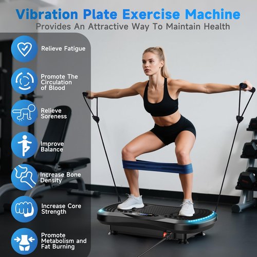 Vibration Plate Exercise Machine, Full-Body Workout Vibrating Platform with Loop Bands, Waver Vibration Plate for Home Fitness,Fitness Equipment for Strength Toning & Fat Loss for Women Men Dark Black
