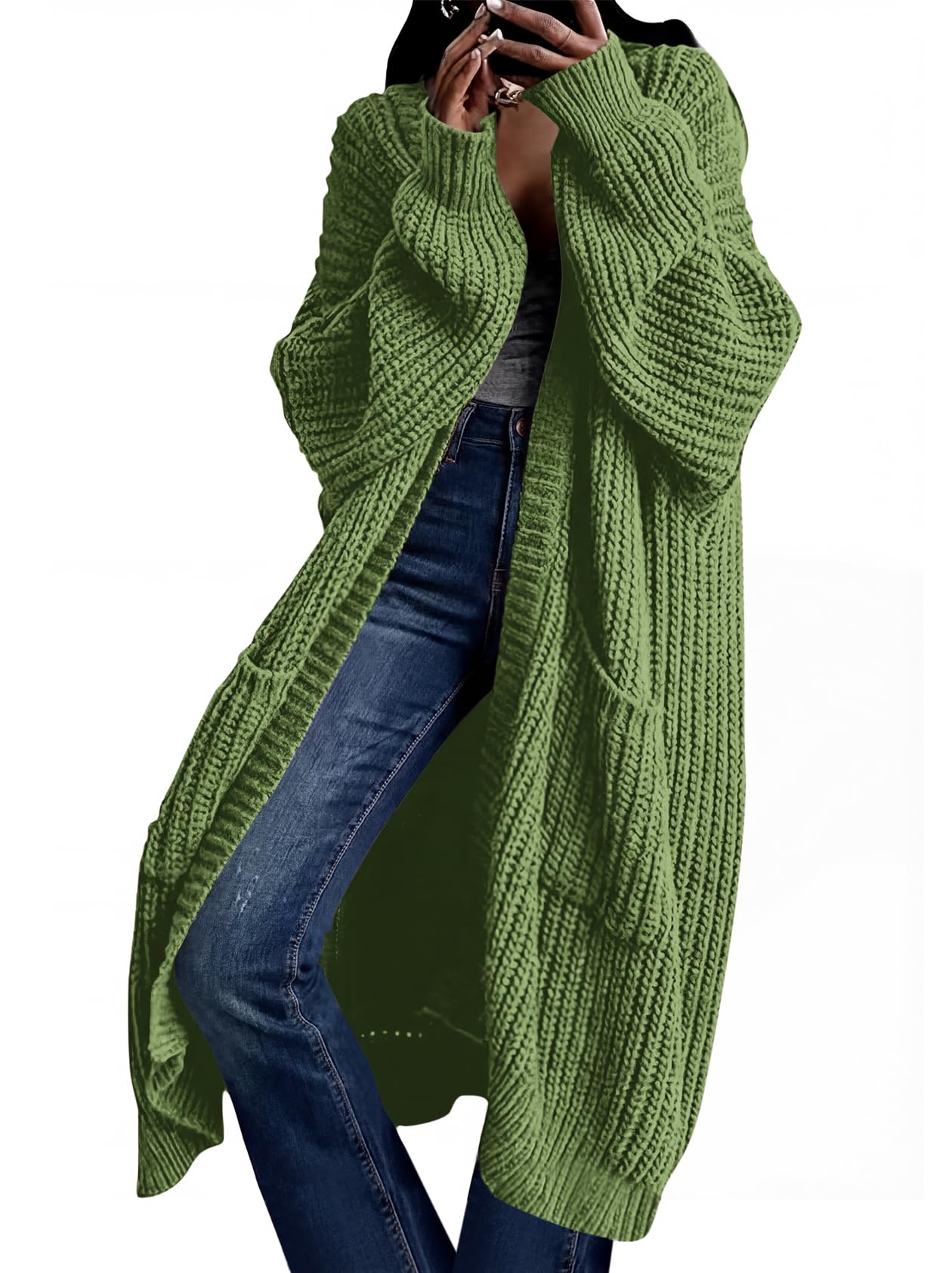 AUGCONE Women's Oversized Cardigans Sweater Long Coat Knit Fall Winter Cozy Outfits with Pockets