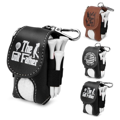 Golf Ball Bag Pouch with Golf Tee Holder Leather Golf Ball Pouch with Belt Clip Golf Ball Bag for Men and Women Storage Gift (Black(The Golf Father))