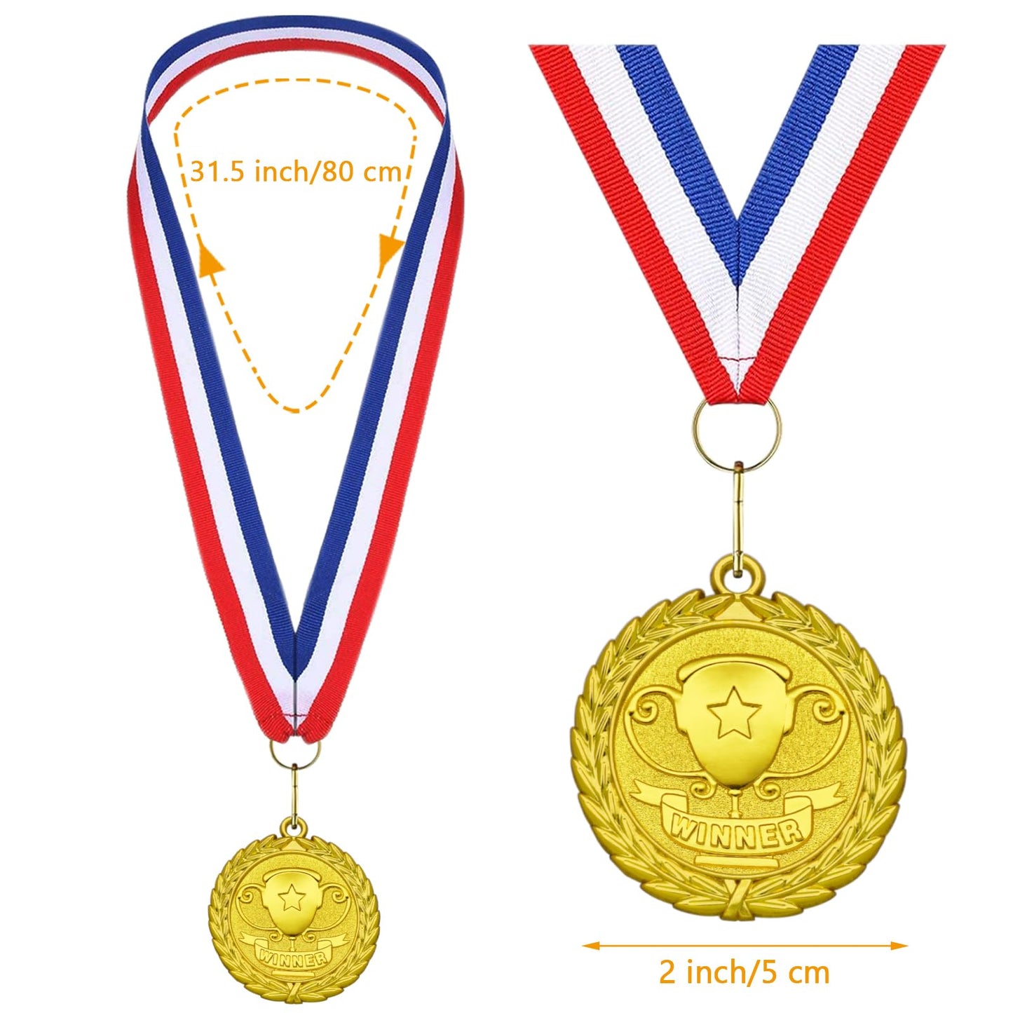 Donrime Gold Winner Medals 12-Pack, 1st Place Champion Medal with Ribbon for Kids and Adults, Sports Day Medals for Competitions, Soccer, Basketball, Gymnastics, Tournament Awards and Ceremony Prizes