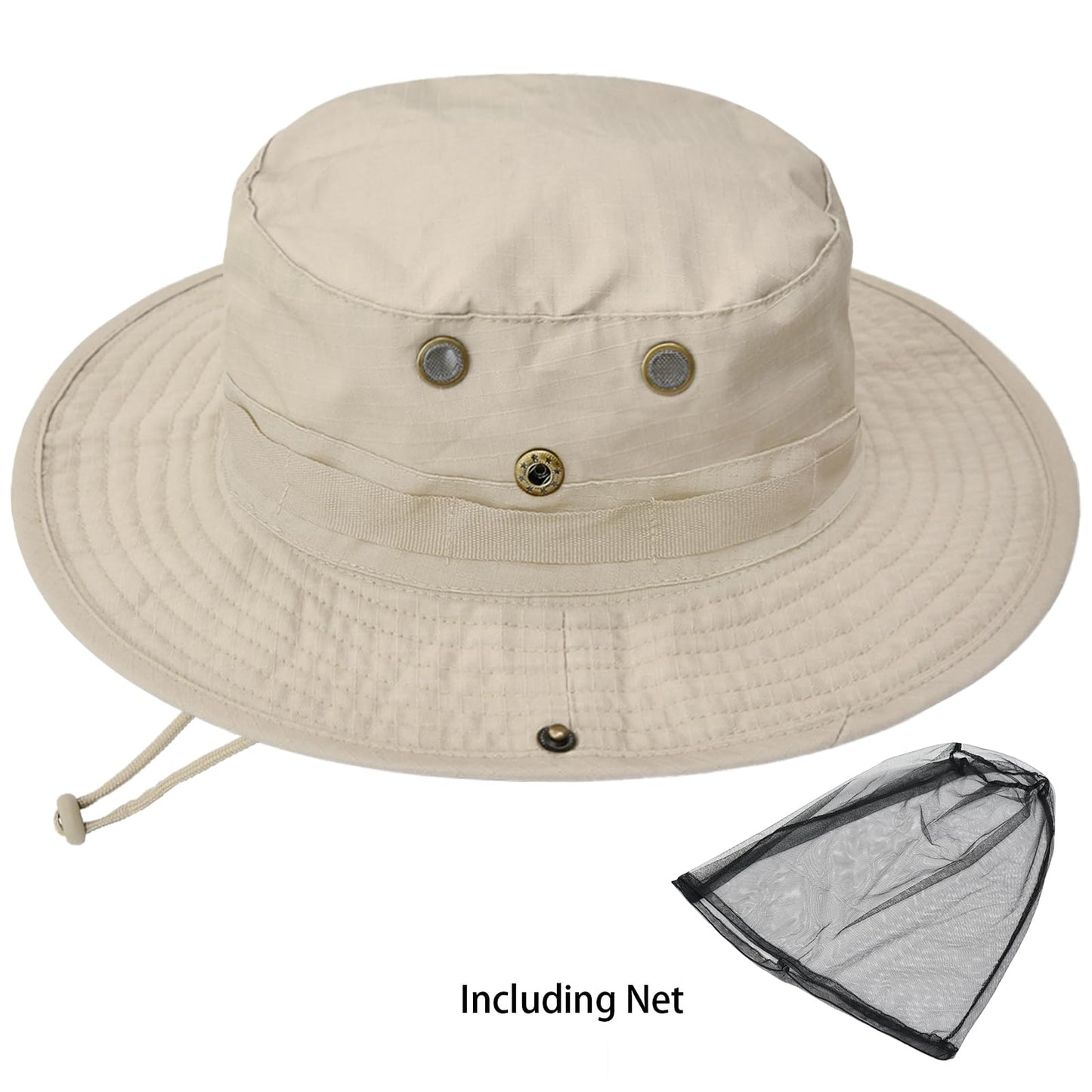 Sun Hats for Men Women Bucket Hat UPF 50+ Boonie Hat Foldable UV Protection Hiking Beach Fishing Summer Safari with Removable Head Net Mesh(1pack-Khaki)