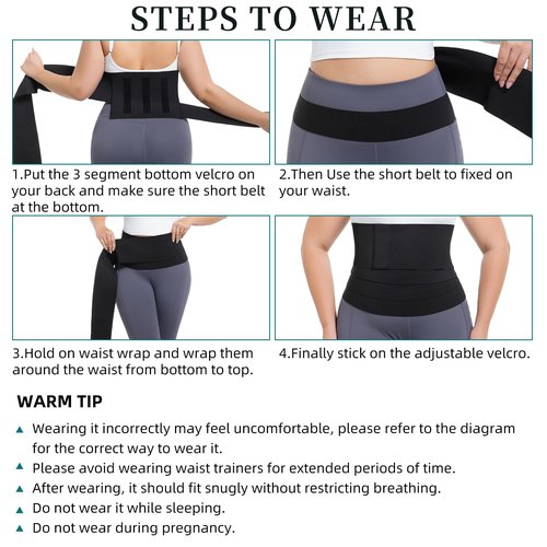 LoyMoo Waist Trainer for Women Plus Size 2025 Upgrade Adjust Stomach Bandage Wrap Waist Band Long Torso Tummy Wraps Belly Body Shaper Waist Trimmer Belt Black