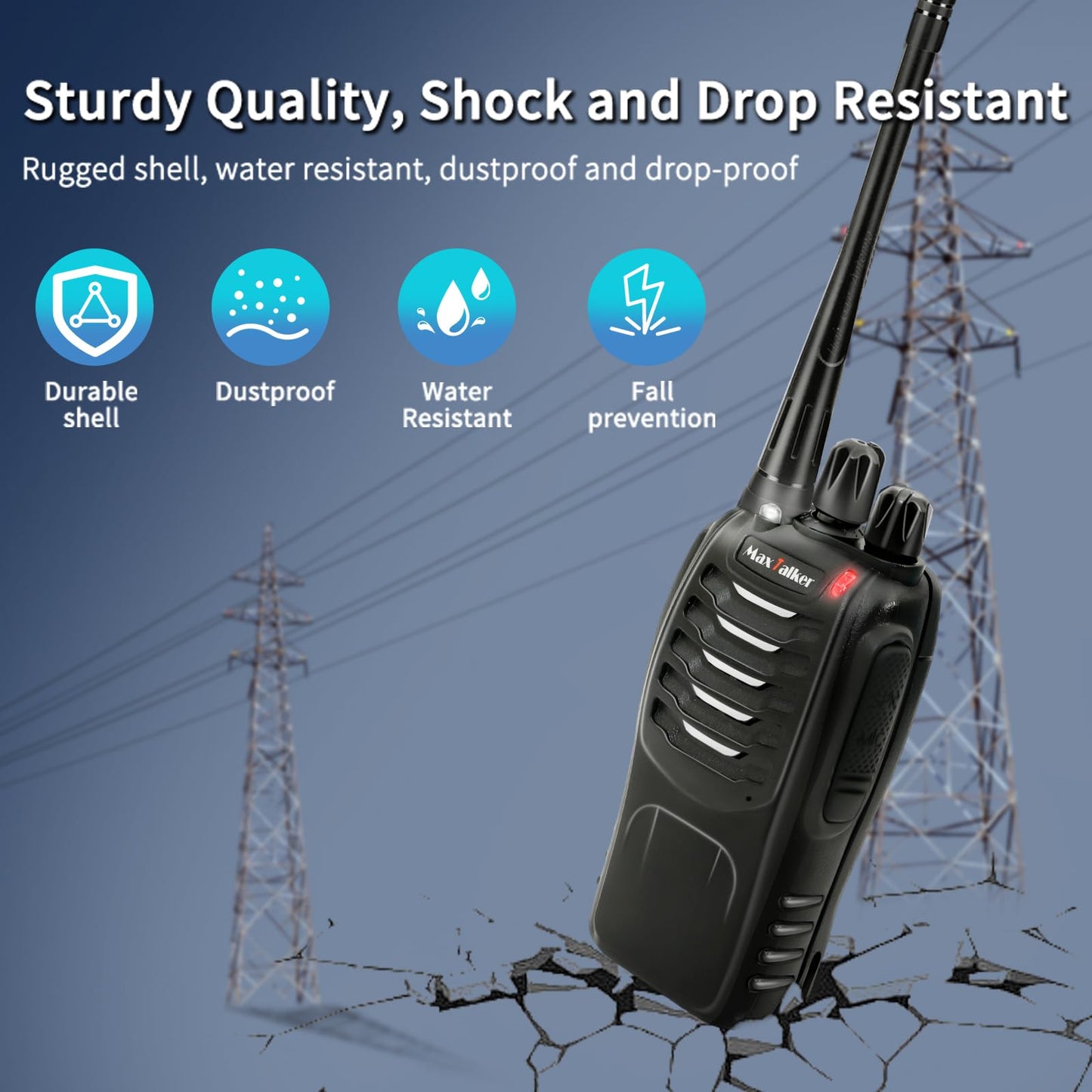 Rechargeable Walkie Talkies Long Range: MaxTalker MT-8S Walkie Talkie with Earpiece, Flashlight, VOX 1500mAh Battery, Walkie Talkies for Adults Business, Hunting Camping Essentials, 4 Pack