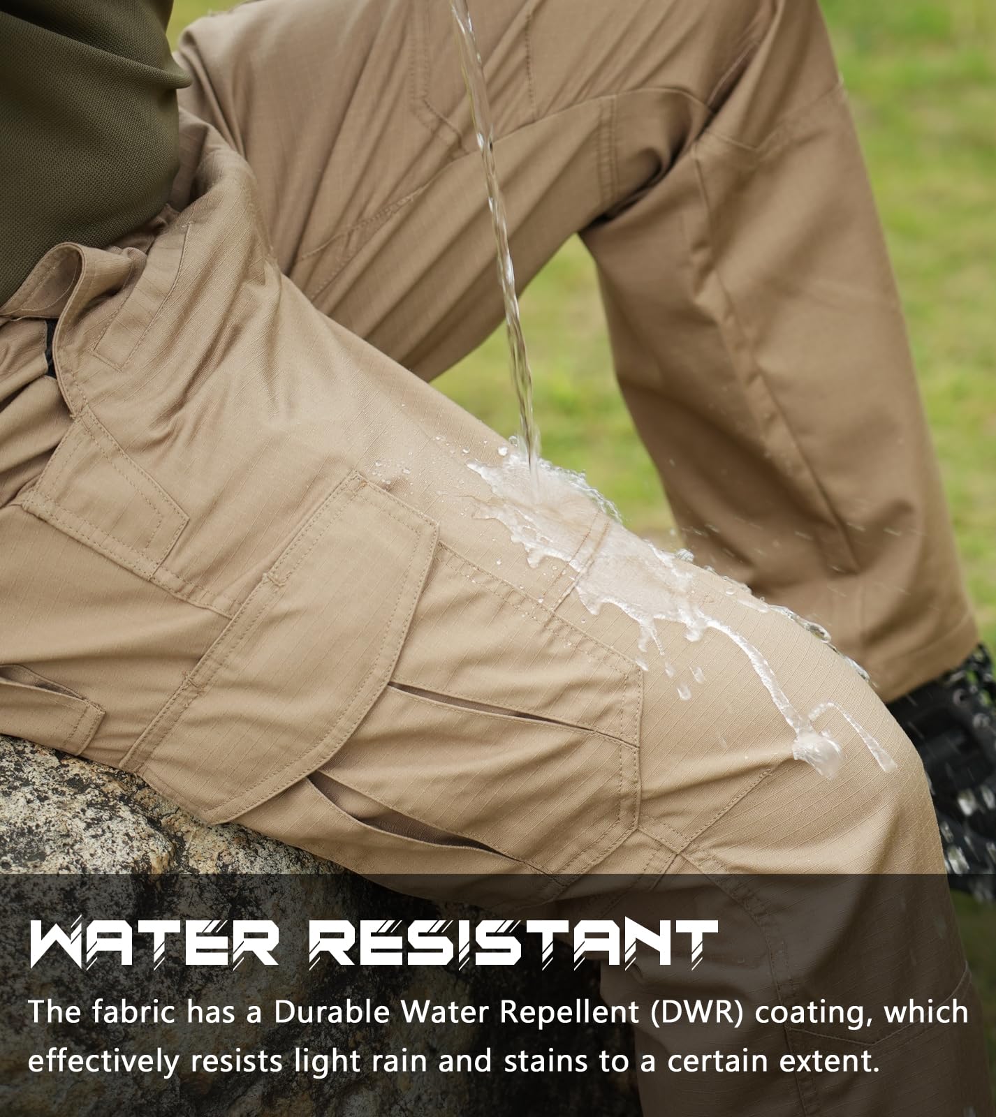 SPOSULEI Mens Tactical Pants Lightweight Ripstop Cargo Work Pants Waterproof Hiking Military Army Pants with Pockets Outdoor Apparel Dark Khaki 36Wx30L