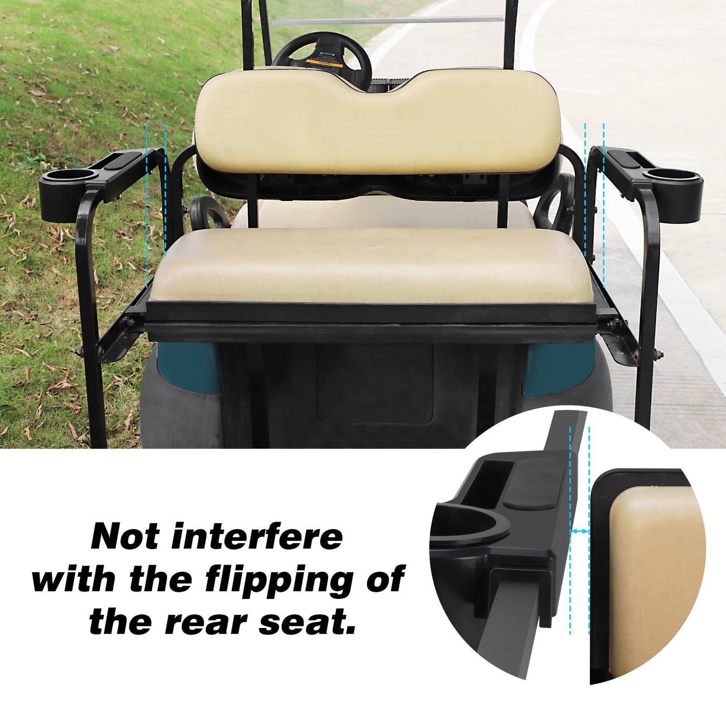 Roykaw Golf Cart Armrest with Cup Holder/Rear Seat Arm Rests Fit for EZGO/Club Car/Yamaha & Most Golf Cart, Upgrade 3rd Gen - with Phone Holder, No Drilling Required, Fit 1.0"/1-1/4" Square Tube Frame
