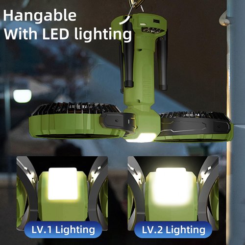 NIFBANG Outdoor Camping Fan with LED Light,8000mAh Rechargeable Battery Powered with Hook Tent Fans,270° Oscillating 360°Rotation Portable Tripod Beach Fan for Canopy,Travel,Fishing,Home,Green