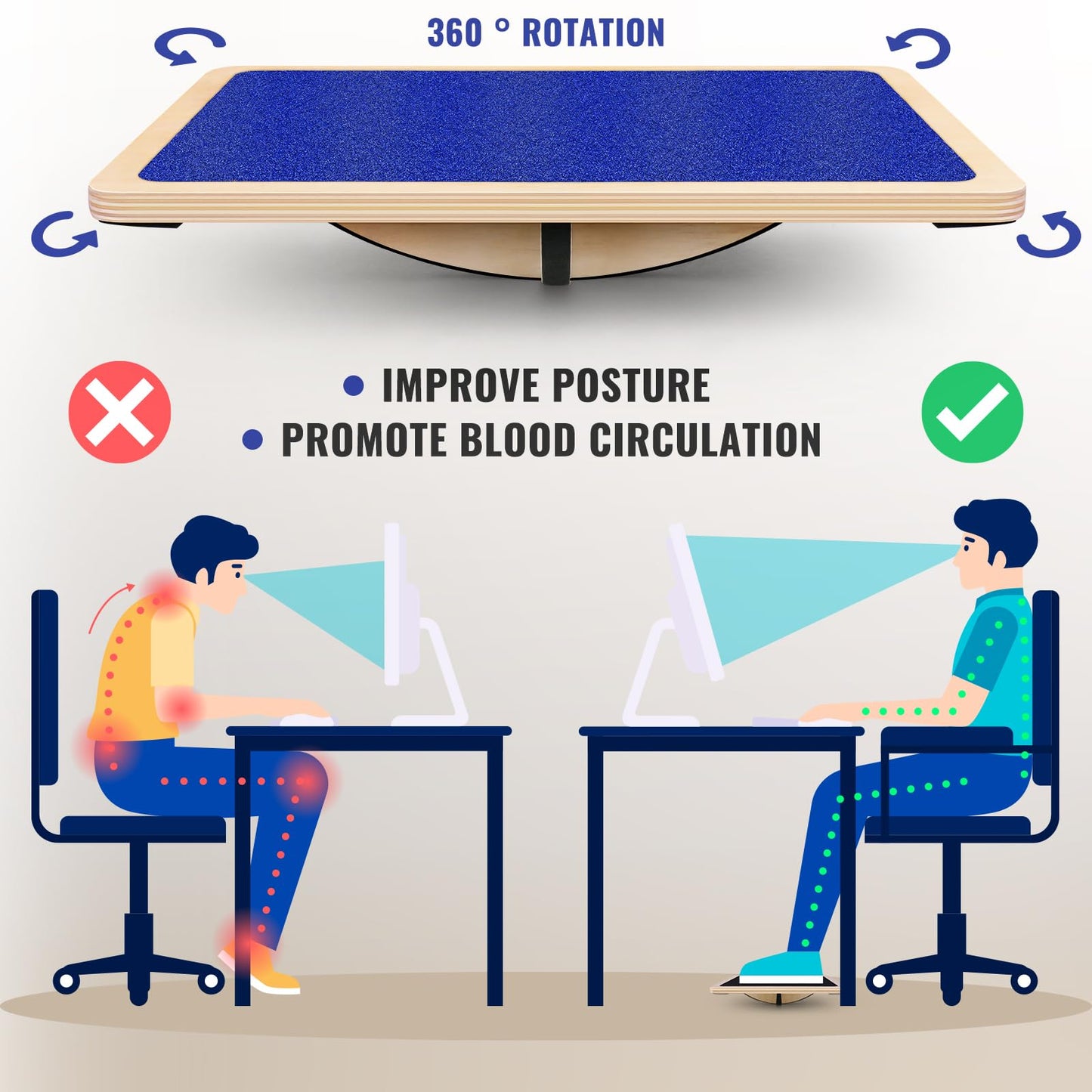 360 Degree Balance Board Professional Wobble Board for Adults Anti-Slip 350LBS Balance Boards for Physical Therapy Standing Desk Core Strength Wooden Balance Board Rocker Board