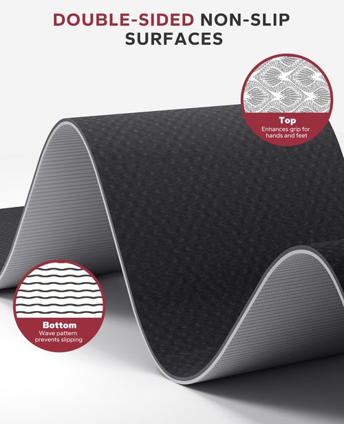 HAPBEAR Large Yoga Mat - 72"x36"x6mm (1/4 inch), Extra Wide Non-Slip Exercise Mat for Home Workout, Yoga, Pilates & Stretching, Durable & Eco-Friendly, Includes Bonus Resistance Bands & Carry Bag