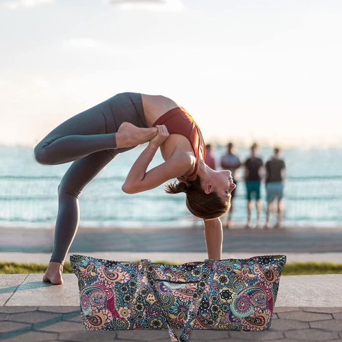 Qlckyed IwIeIaIrI Flower Pattern Zipper Yoga Mat Bag Duffle Bag Large Multipurpose Exercise Yoga Mat Bag and Yoga Mat Tote Bag Strap Zipper Pockets