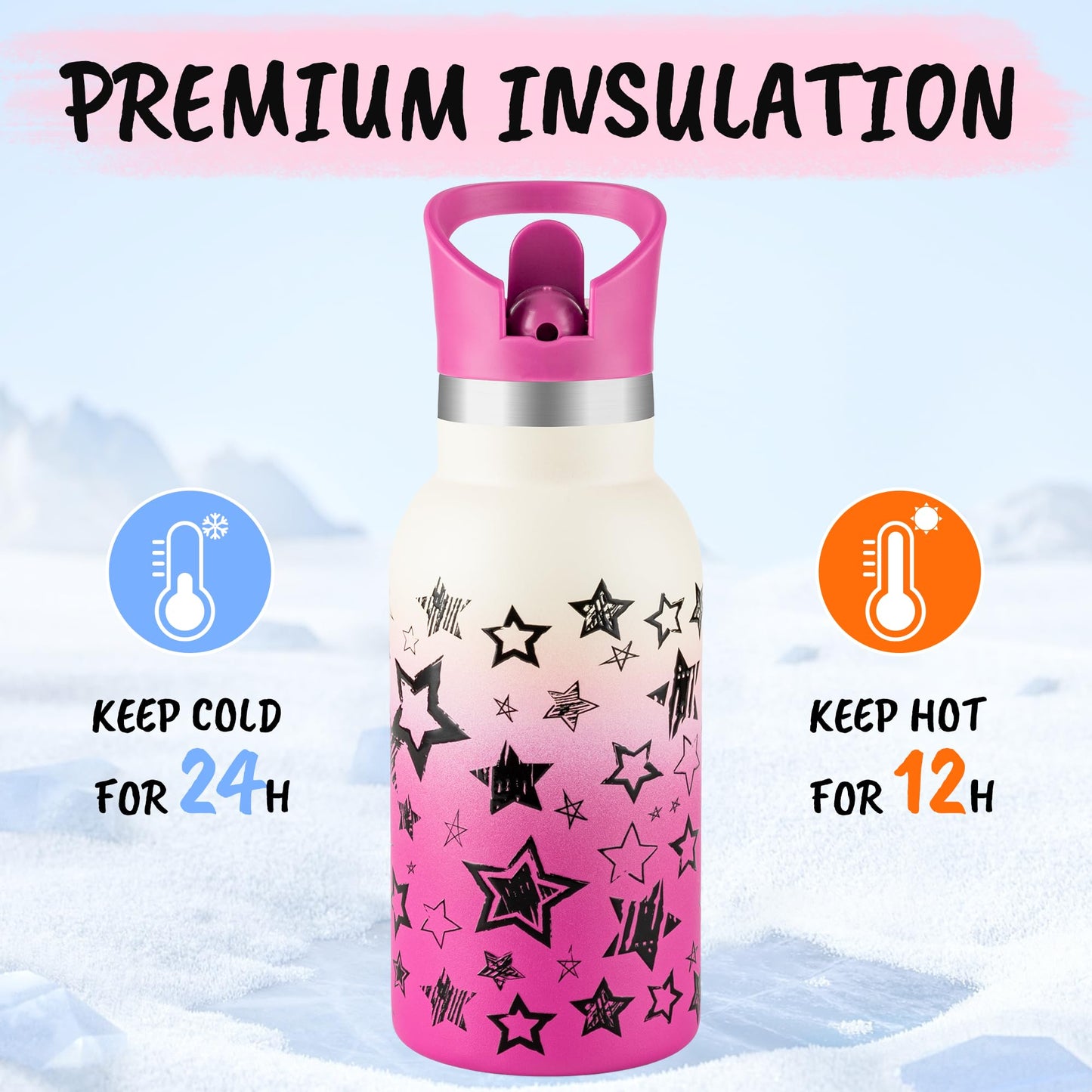 TAKYIT 12oz Kids Water Bottle – Insulated Stainless Steel Bottle with Straw Lid, BPA-Free, Leak-Proof, for Toddlers & School Use