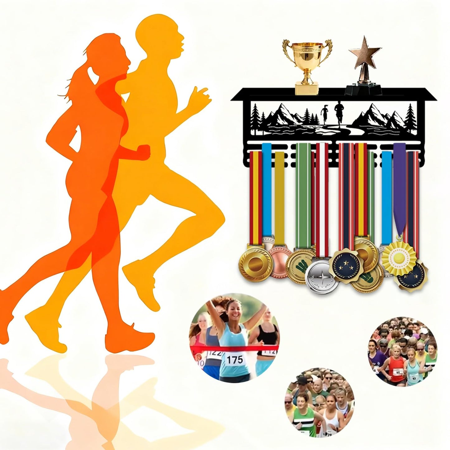 Resama Running Medal Hanger Display and Trophy Shelf for Awards Ribbons Medal Sports Themed Race Ribbon Holder for Wall-Medal Hanger Display Award Rack-Metal Hanger Display for Boy Girl Kid