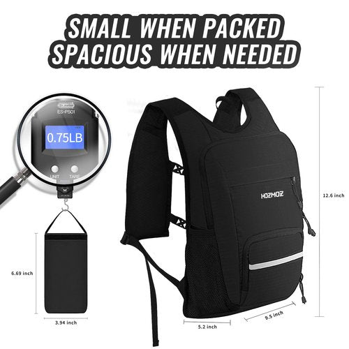 HOZMOZ 10L Small Hiking Backpack For Women Men, Lightweight Travel Packable Back Pack, Foldable Camping Hiking Daypack With Vest-style and Touchscreen Phone Pocket (Black)