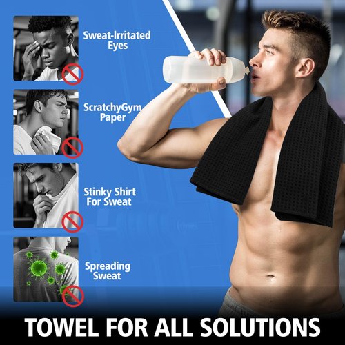 Vnoss Microfiber Gym Towels for Working Out, Quickly Dry Yoga Towels for Men & Women Tennis, 16 Inch x 27 Inch, 6 Pack, Black