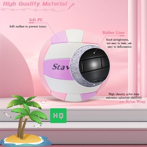 Stavanicen Volleyball Official Size 5 for Indoor Outdoor, Thicker PU Soft Beach Volleyball for Girls Boys Teenager Adults Beach Game Gym Training Beginner (Pink Purple White)
