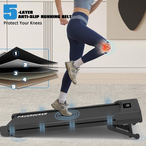 PACEROCKER Walking Pad Treadmill with 12% 9-Level Auto Incline, 450 lbs Capacity Bluetooth Speaker Under Desk Treadmills for Home Hiking, 5 MPH, Black